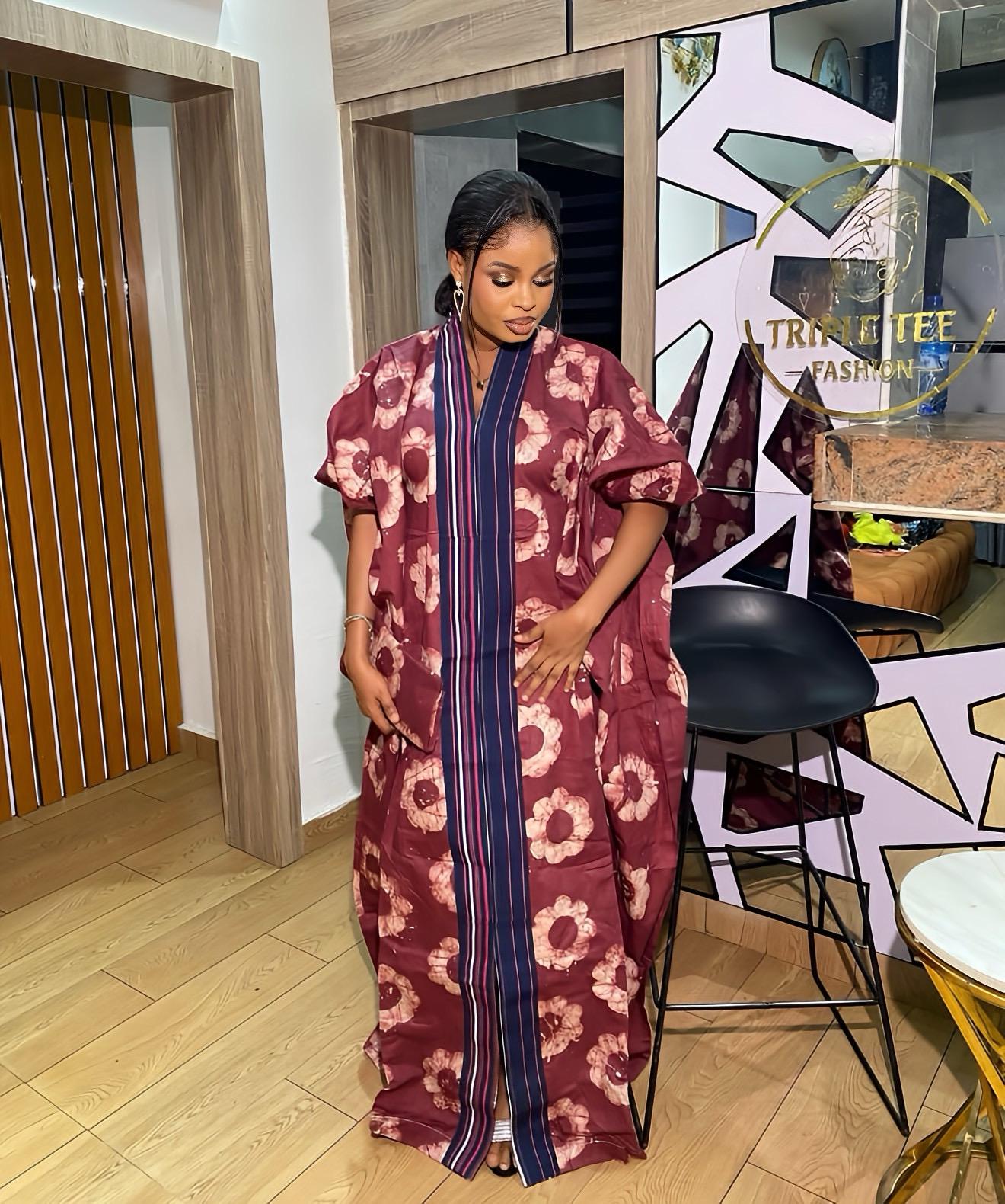 Handmade African Adire Batik Kaftan Dress | Nigerian Boubou