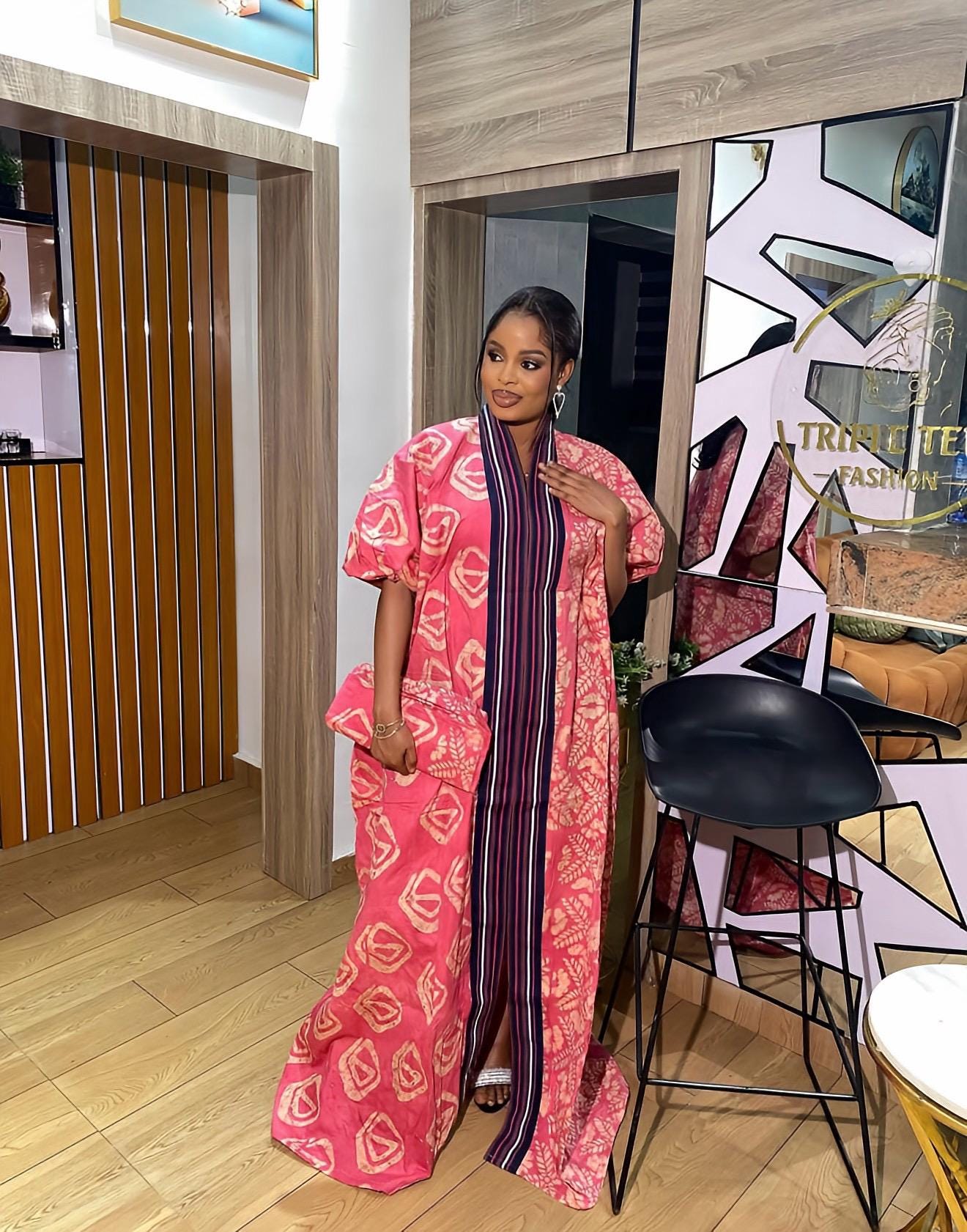 Handmade African Adire Batik Kaftan Dress | Nigerian Boubou