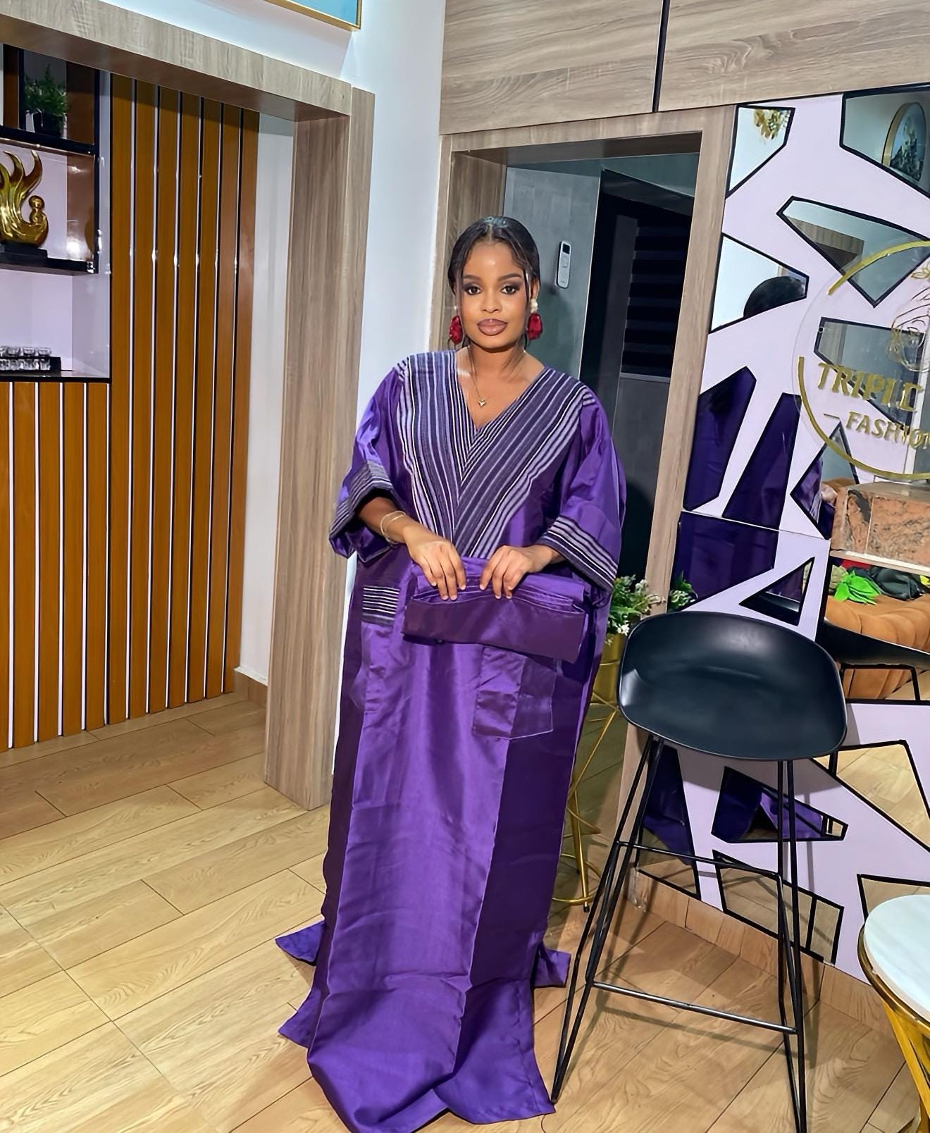 Mikado Boubou Kaftan with Aso Oke Detail | Nigerian Party Dress