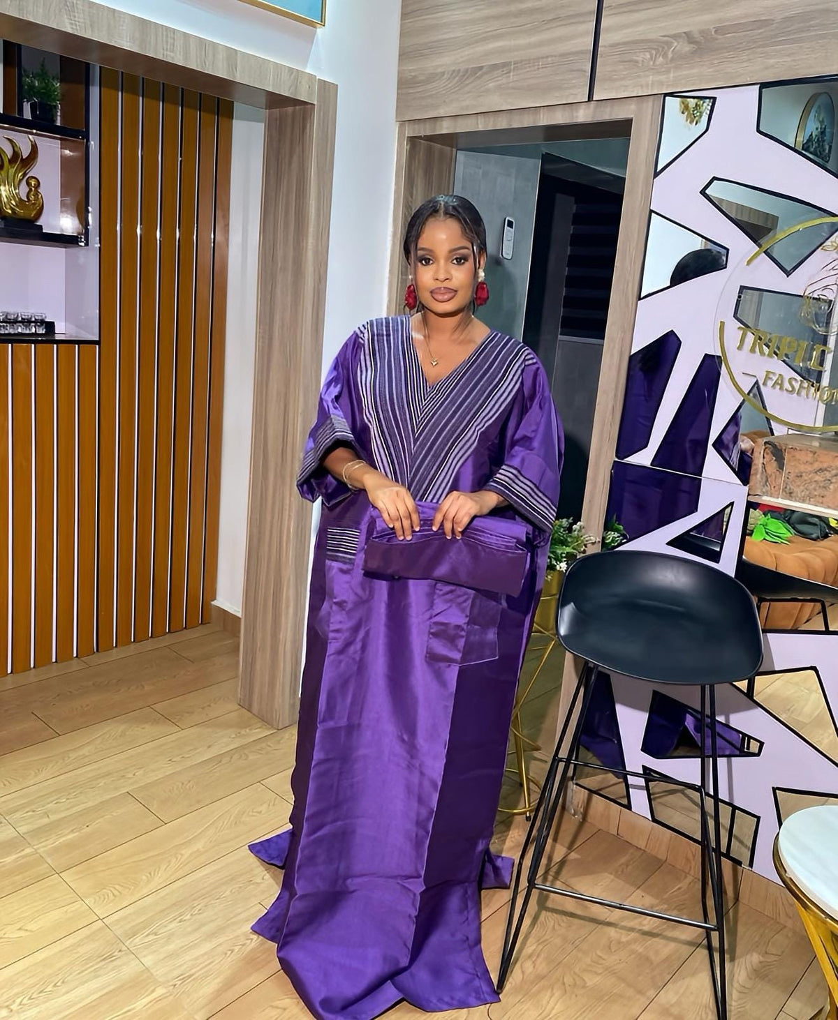 Mikado Boubou Kaftan with Aso Oke Detail | Nigerian Party Dress