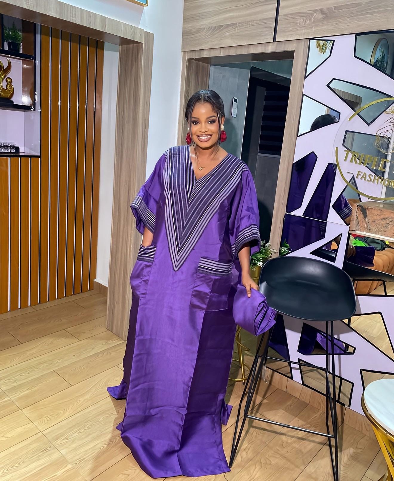 Mikado Boubou Kaftan with Aso Oke Detail | Nigerian Party Dress
