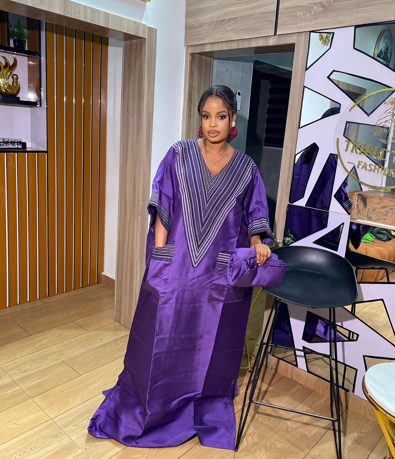 Mikado Boubou Kaftan with Aso Oke Detail | Nigerian Party Dress
