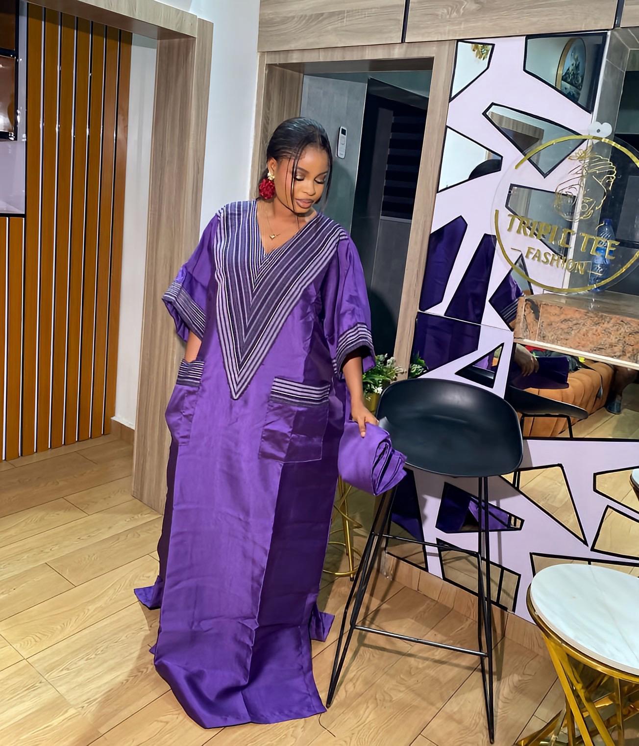 Mikado Boubou Kaftan with Aso Oke Detail | Nigerian Party Dress