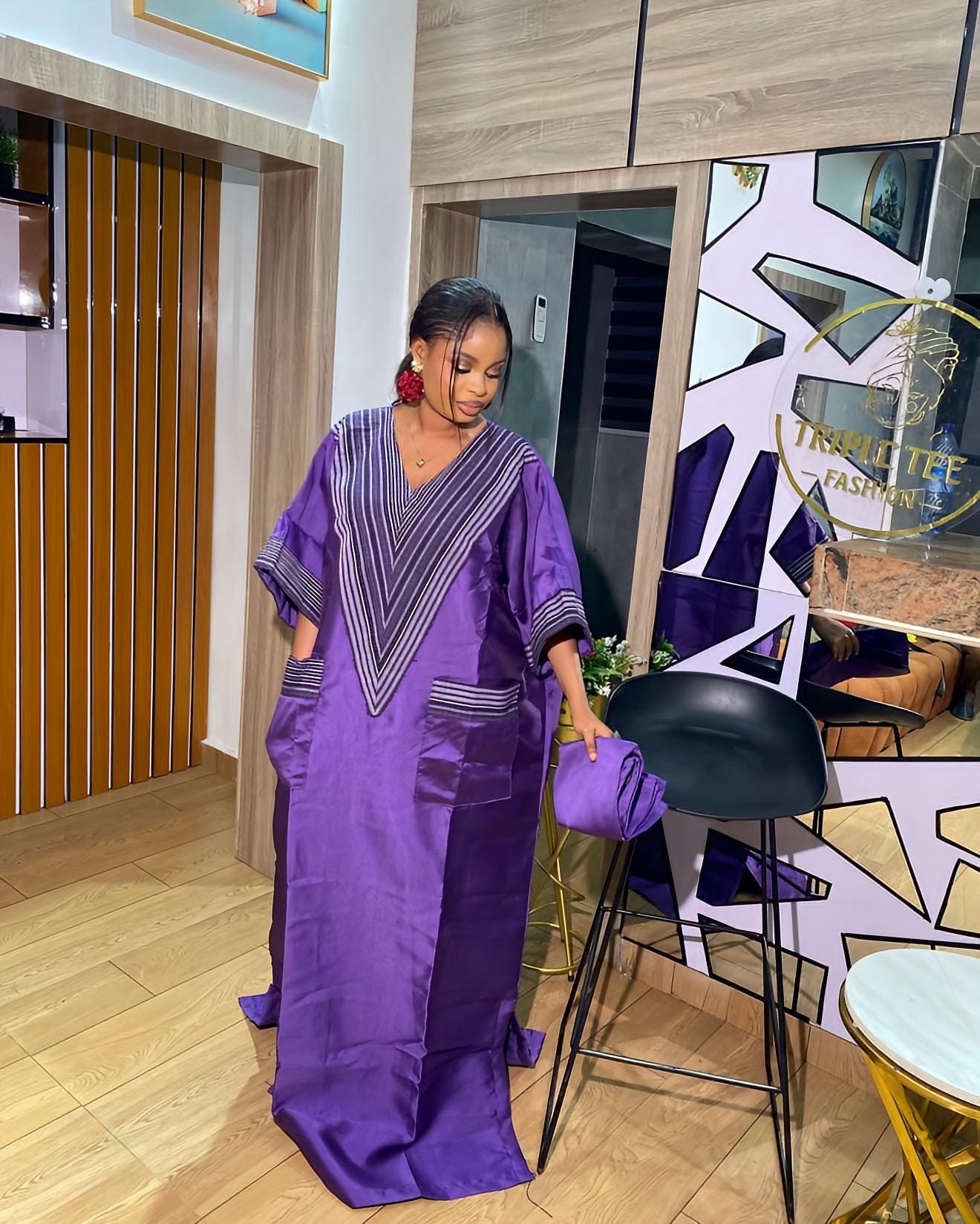 Mikado Boubou Kaftan with Aso Oke Detail | Nigerian Party Dress