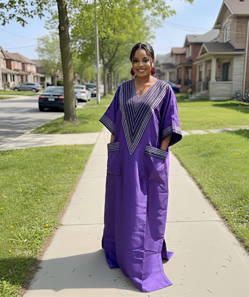 Mikado Boubou Kaftan with Aso Oke Detail | Nigerian Party Dress