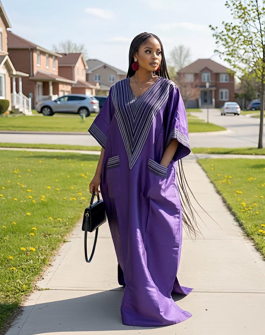 Mikado Boubou Kaftan with Aso Oke Detail | Nigerian Party Dress