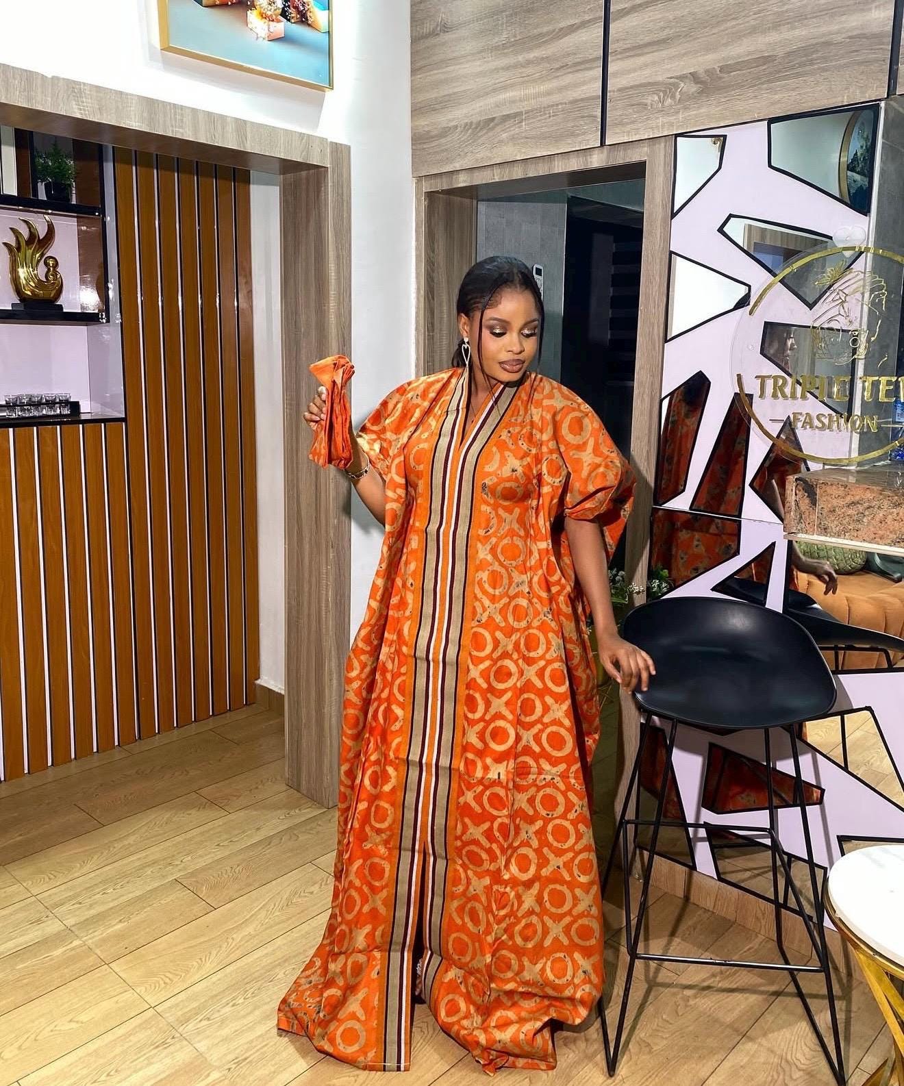 Handmade African Adire Batik Kaftan Dress | Nigerian Boubou