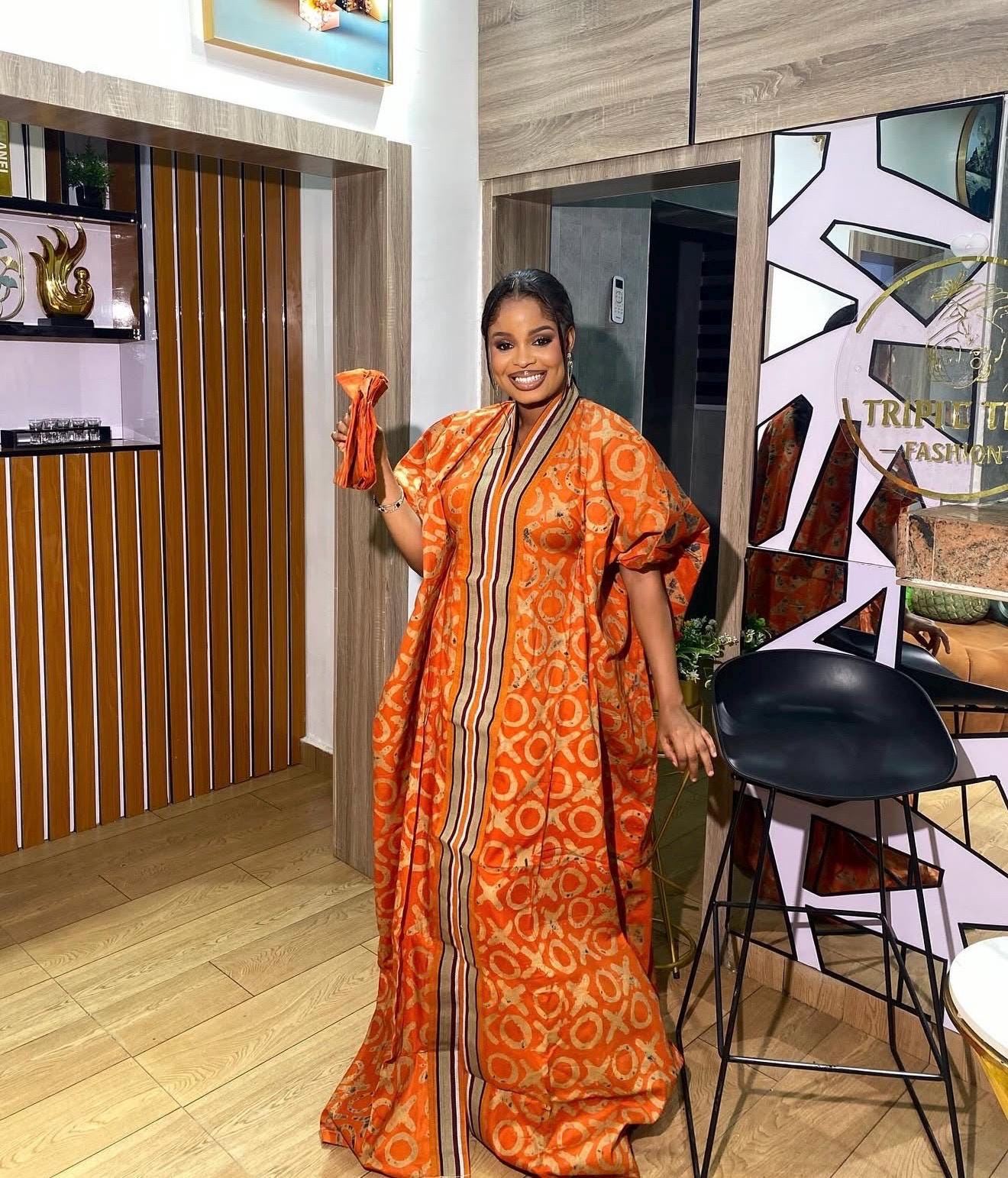 Handmade African Adire Batik Kaftan Dress | Nigerian Boubou