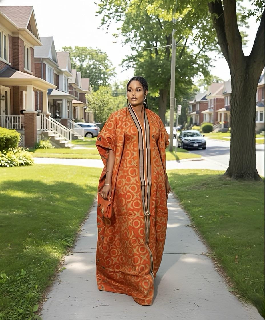 Handmade African Adire Batik Kaftan Dress | Nigerian Boubou
