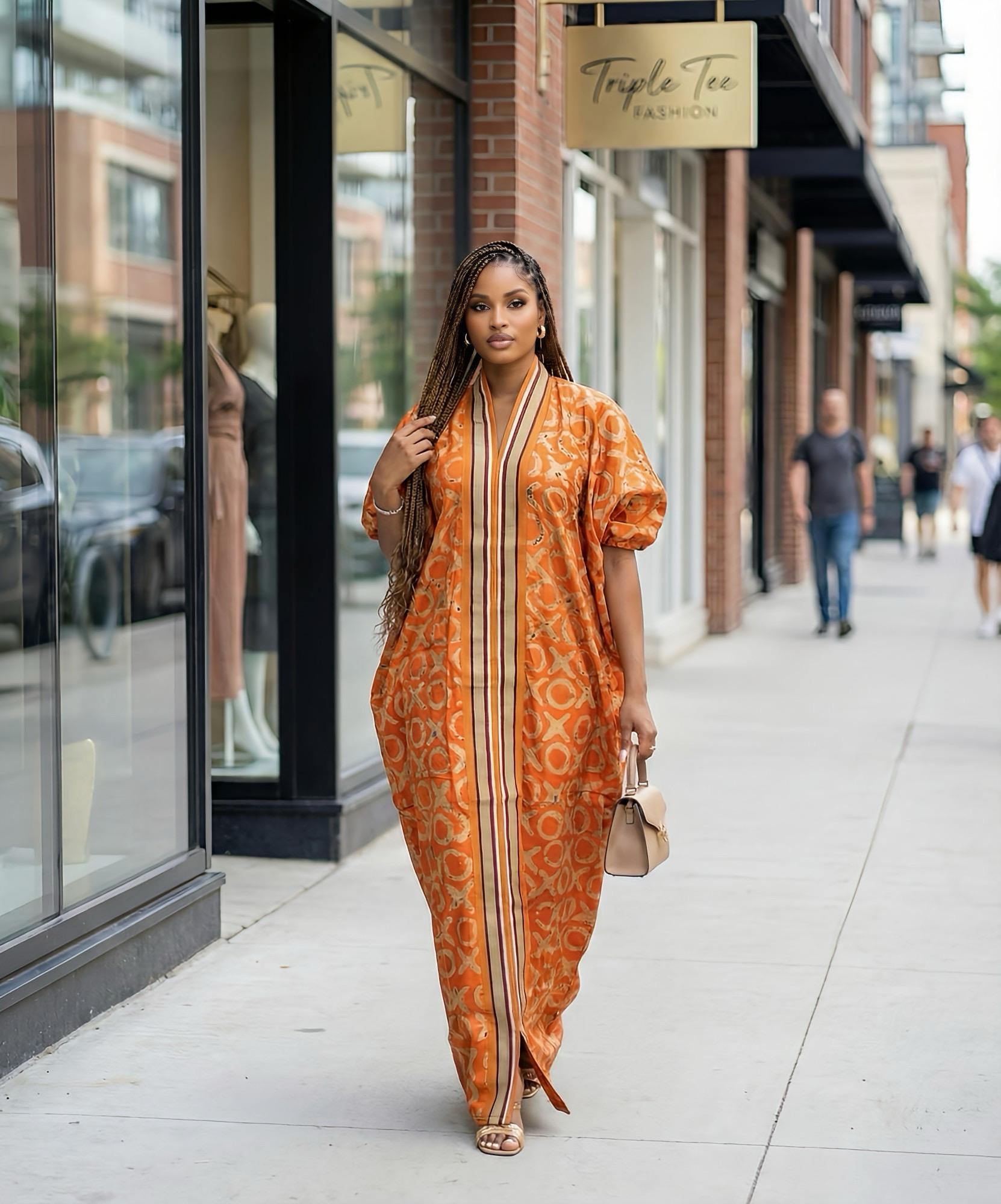 Handmade African Adire Batik Kaftan Dress | Nigerian Boubou