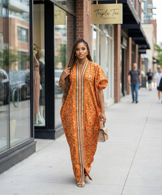 Handmade African Adire Batik Kaftan Dress | Nigerian Boubou