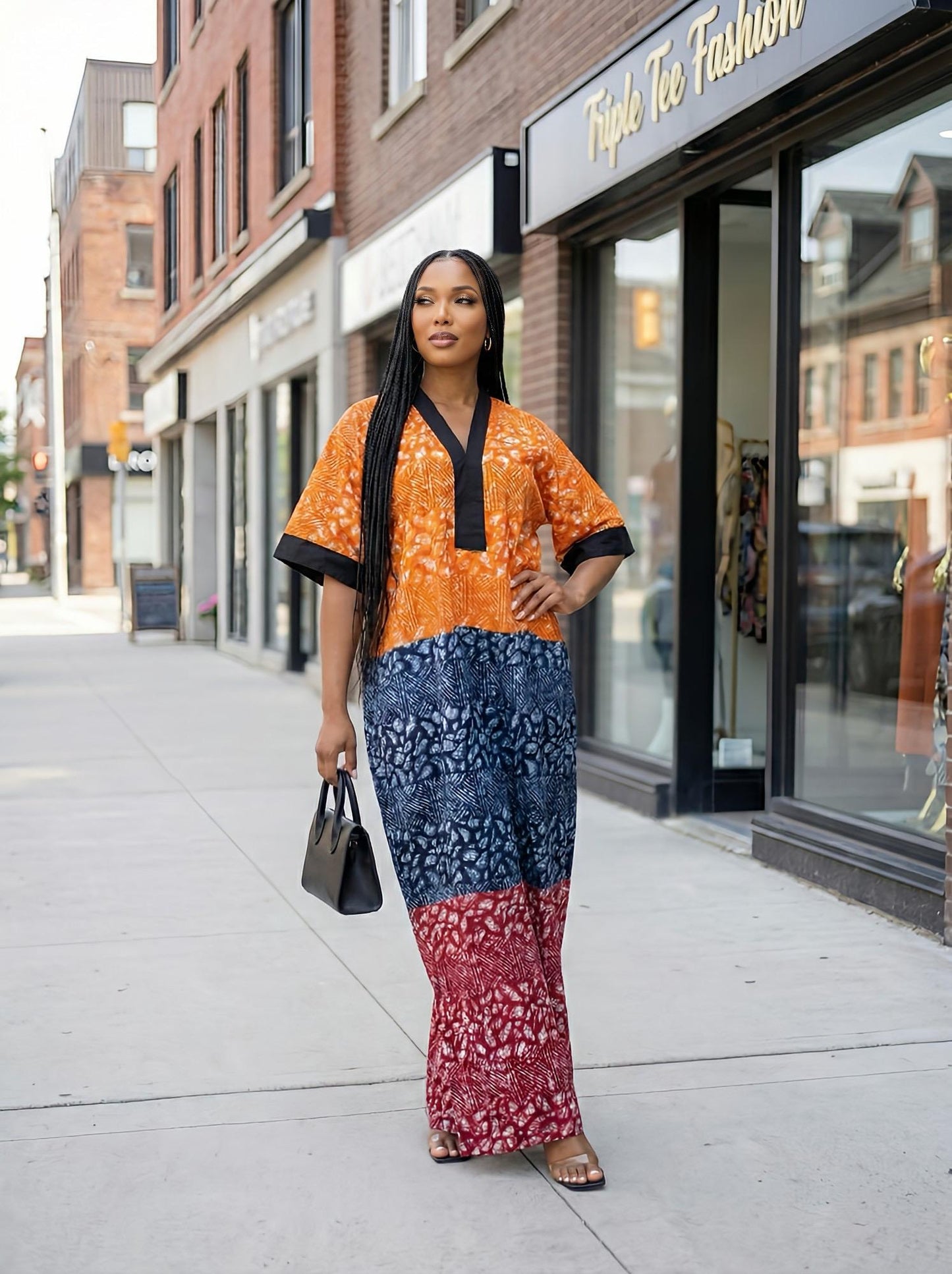 Handmade Ankara Kaftan | Nigerian Print Dress with Headband