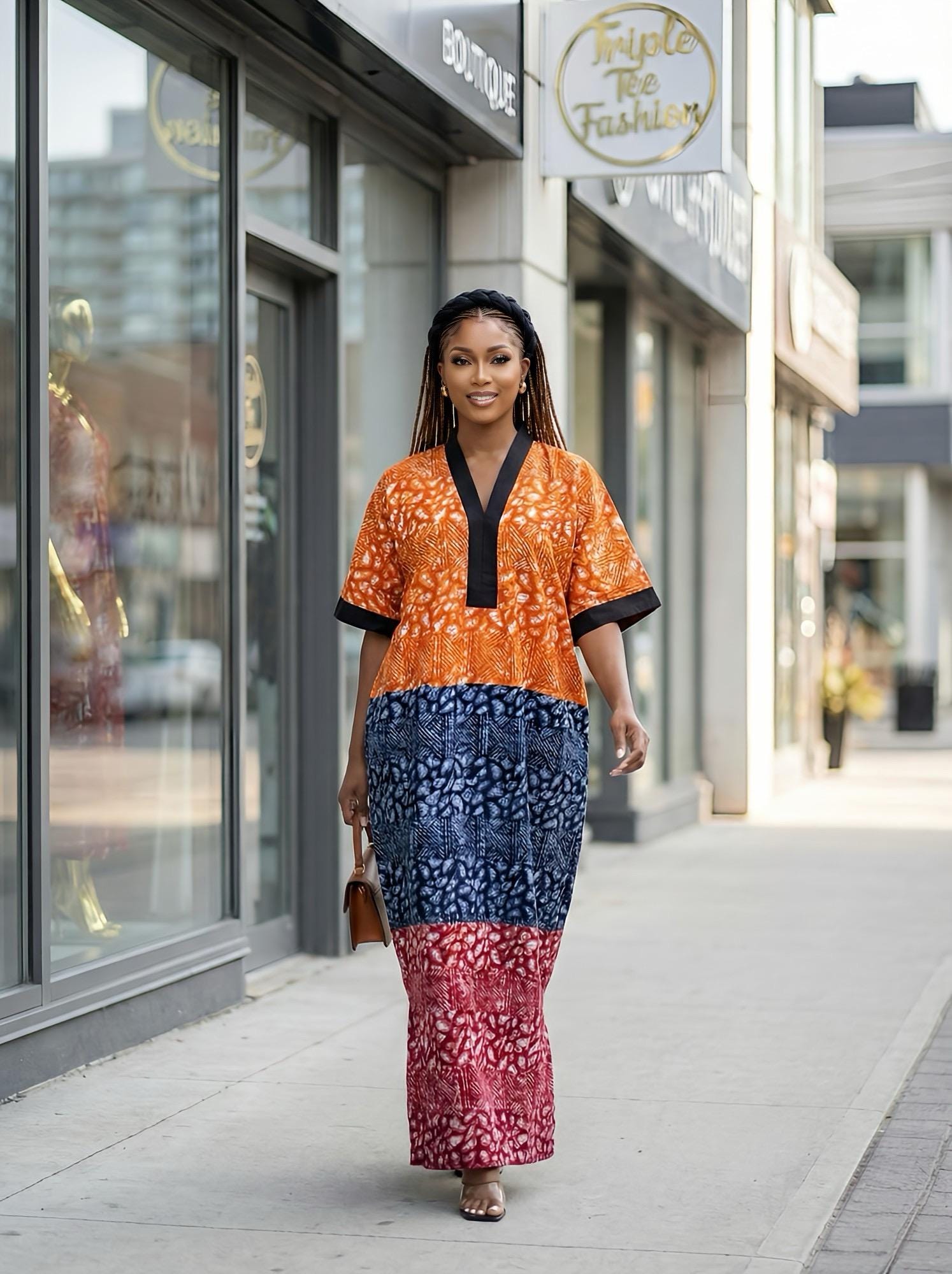 Handmade Ankara Kaftan | Nigerian Print Dress with Headband