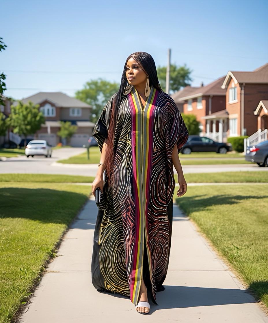 African Adire Batik Boubou Dress | Handmade Cotton Kaftan