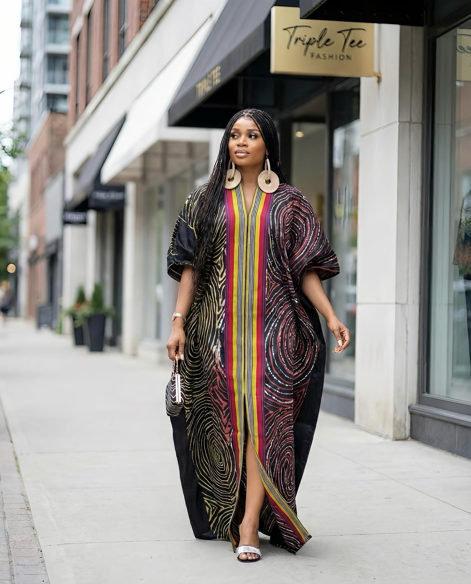 African Adire Batik Boubou Dress | Handmade Cotton Kaftan