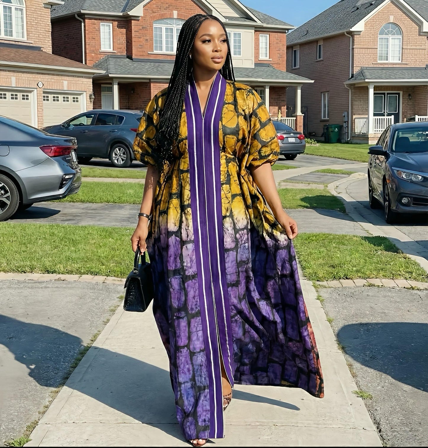 Handmade African Adire Batik Boubou Dress | Nigerian Kaftan with Belt