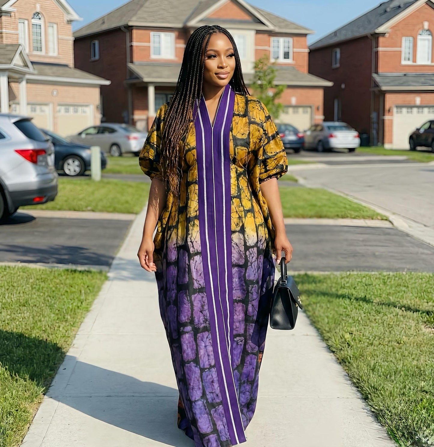 Handmade African Adire Batik Boubou Dress | Nigerian Kaftan with Belt