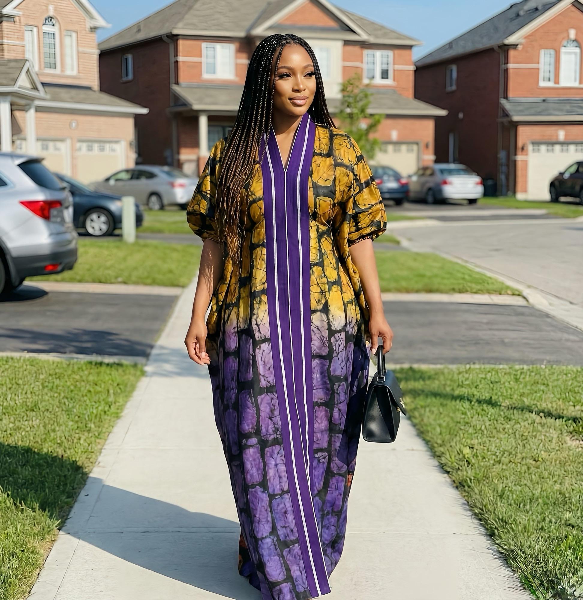 Handmade African Adire Batik Boubou Dress | Nigerian Kaftan with Belt