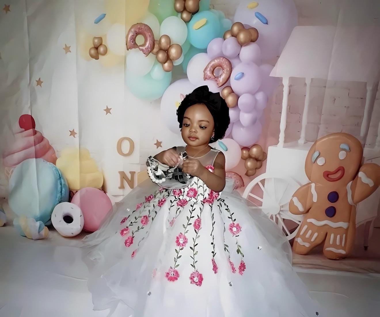 Princess Baby Girl Birthday Ballgown. Satin & Lace, One year old photoshoot