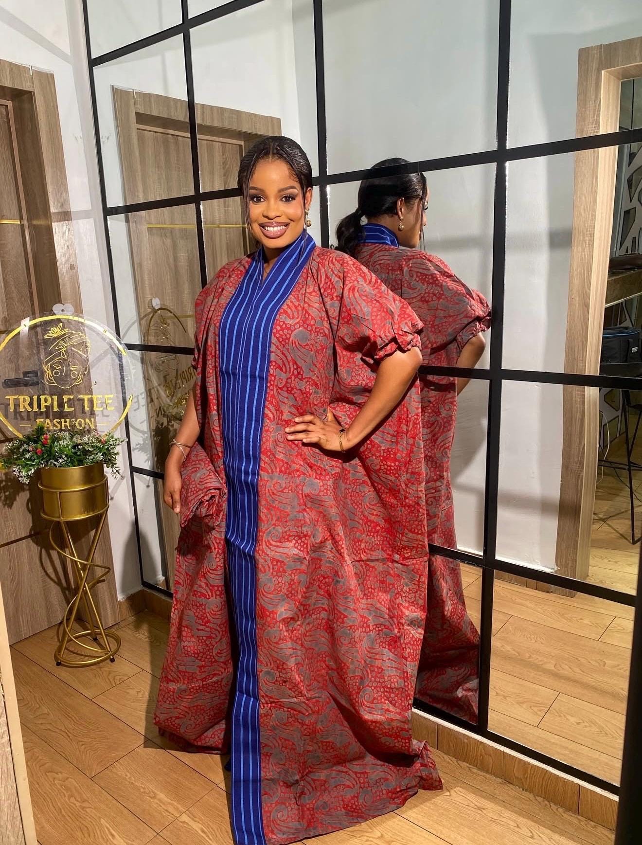 Handmade African Adire Batik Kaftan Dress | Nigerian Boubou