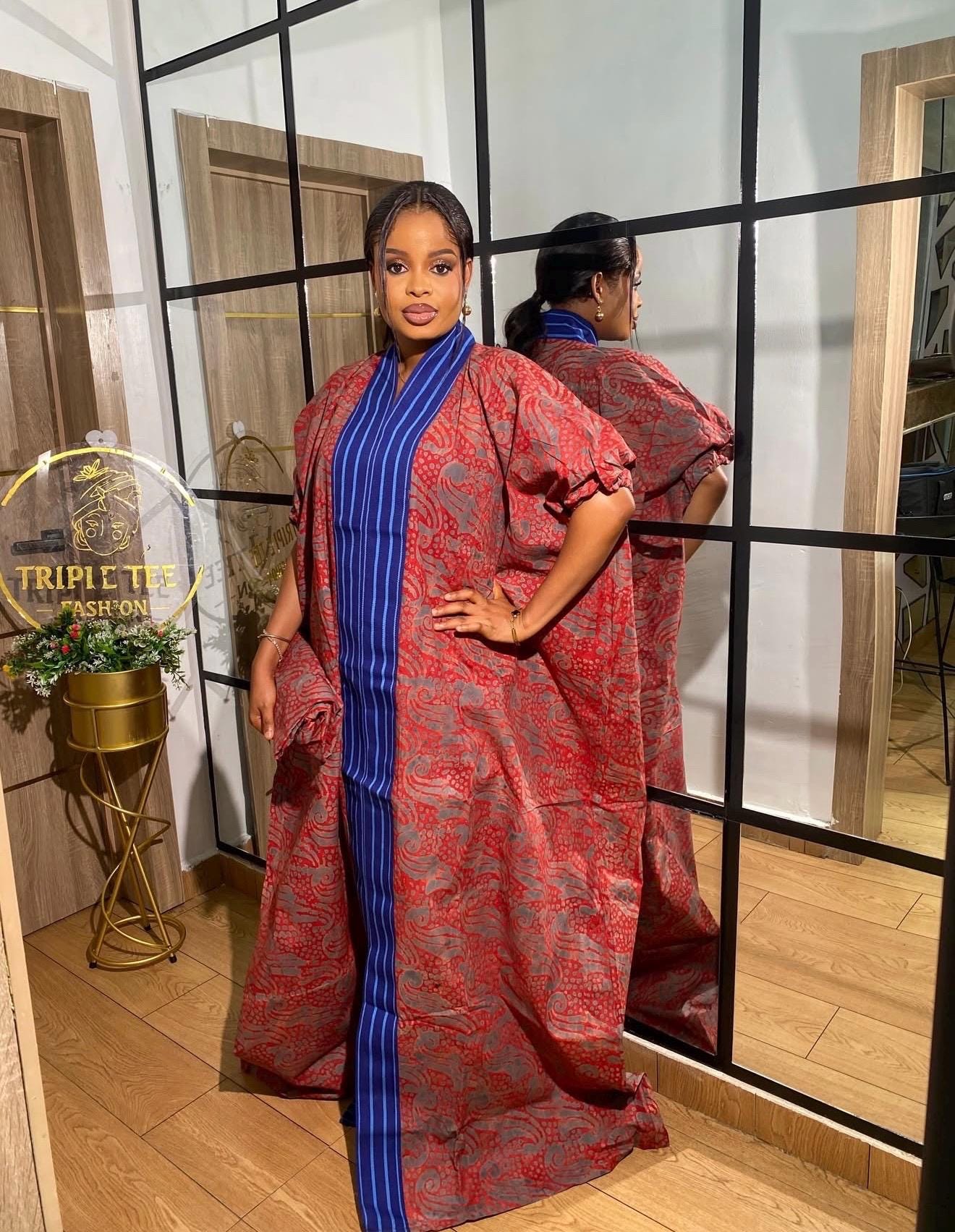 Handmade African Adire Batik Kaftan Dress | Nigerian Boubou