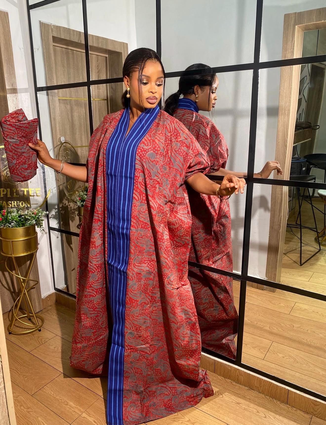 Handmade African Adire Batik Kaftan Dress | Nigerian Boubou
