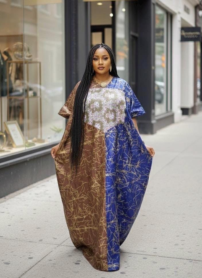 Brocade Boubou Dress: Sequin Mikado Kaftan with Matching Scarf