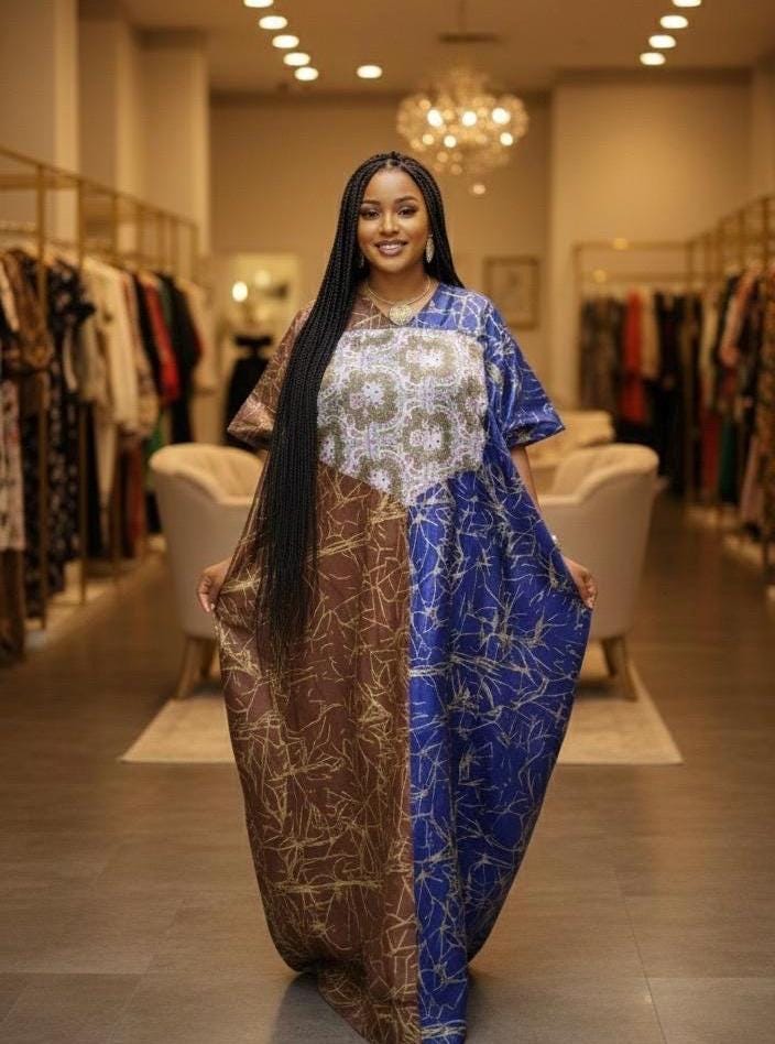 Brocade Boubou Dress: Sequin Mikado Kaftan with Matching Scarf