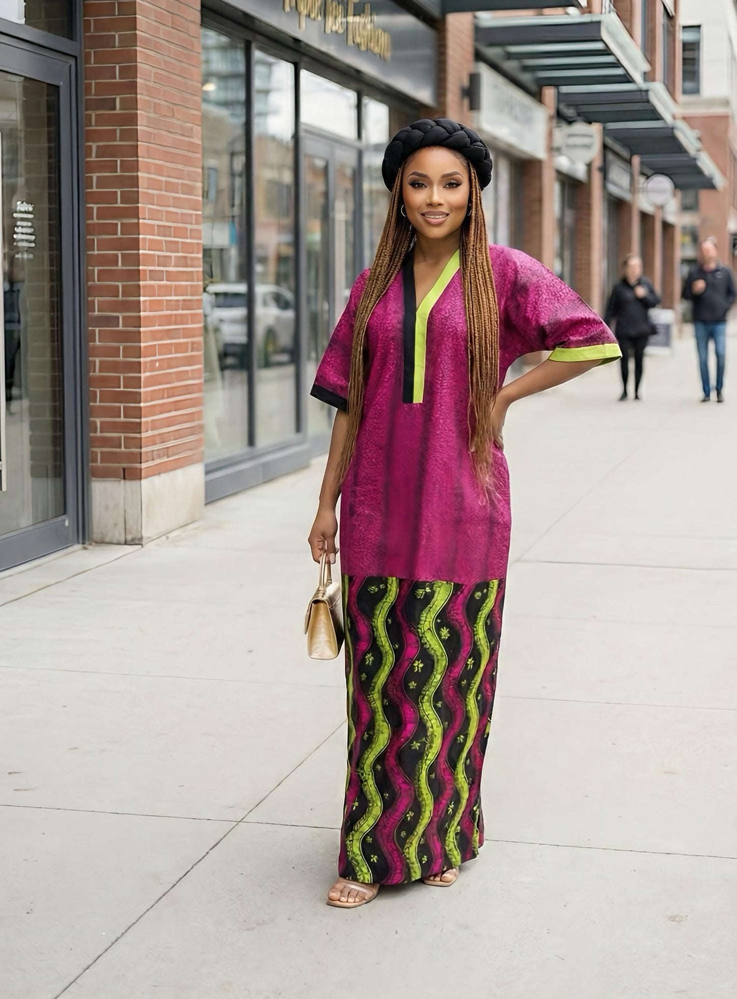 Handmade Ankara Kaftan | Nigerian Print Dress with Headband