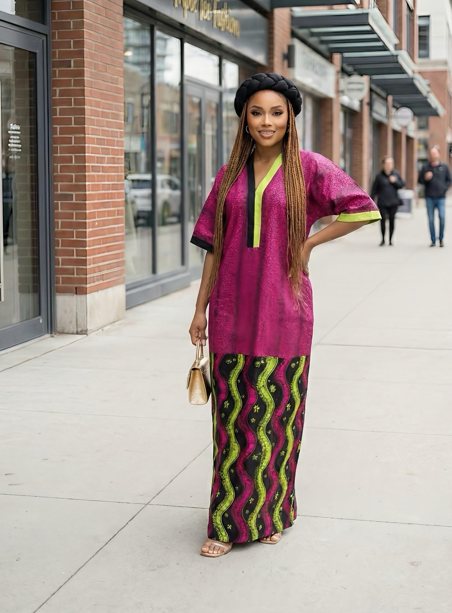 Handmade Ankara Kaftan | Nigerian Print Dress with Headband