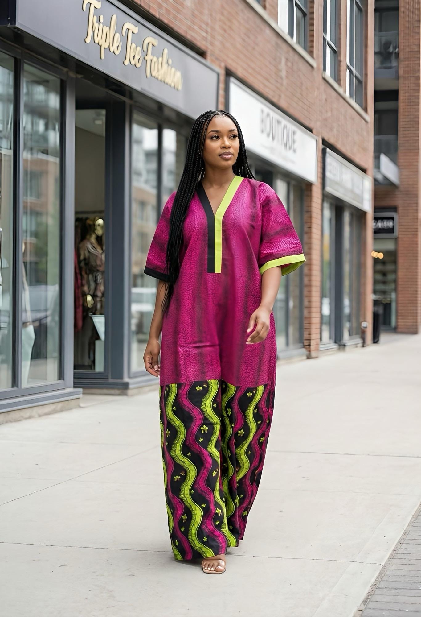 Handmade Ankara Kaftan | Nigerian Print Dress with Headband