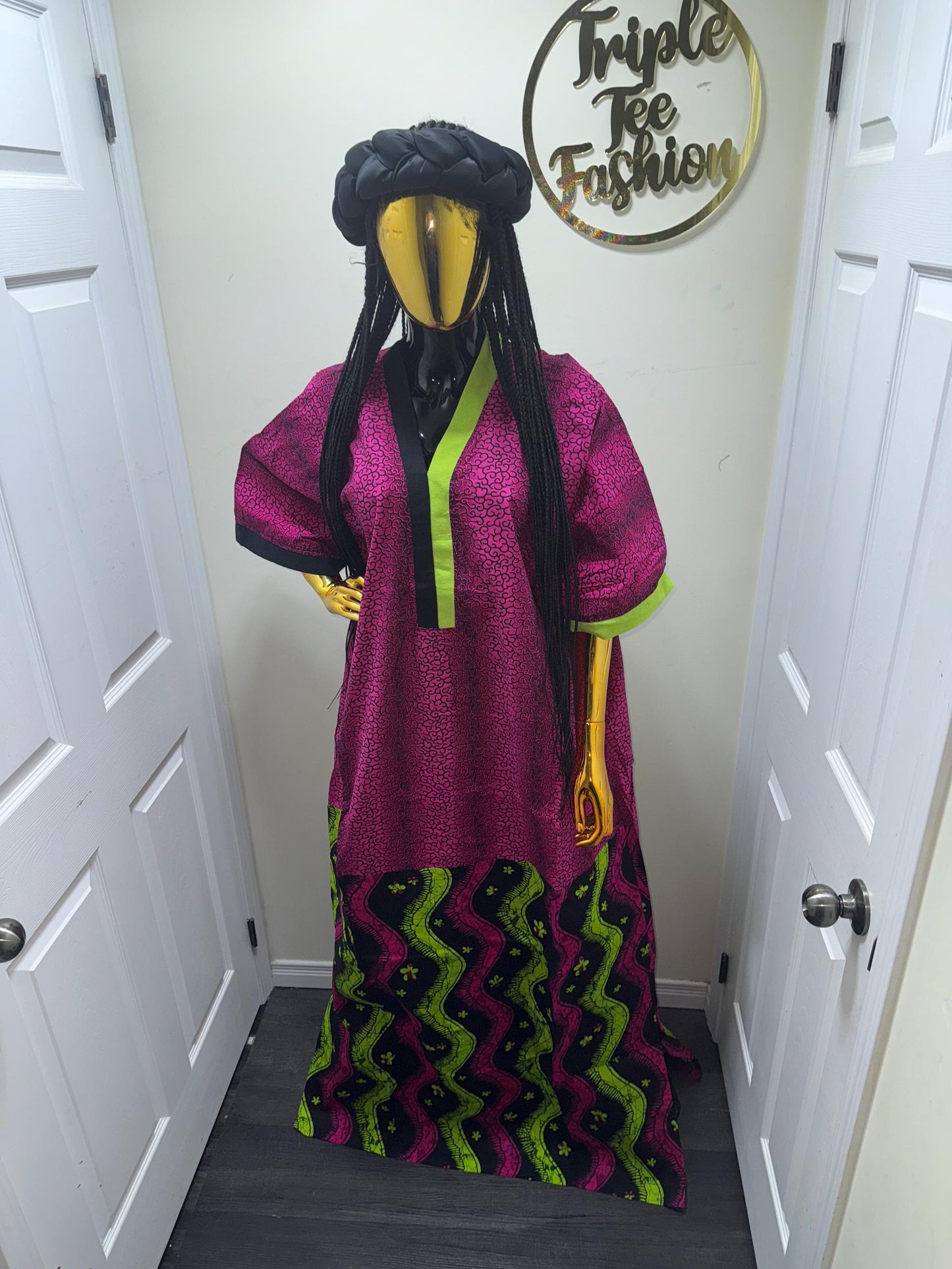 Handmade Ankara Kaftan | Nigerian Print Dress with Headband