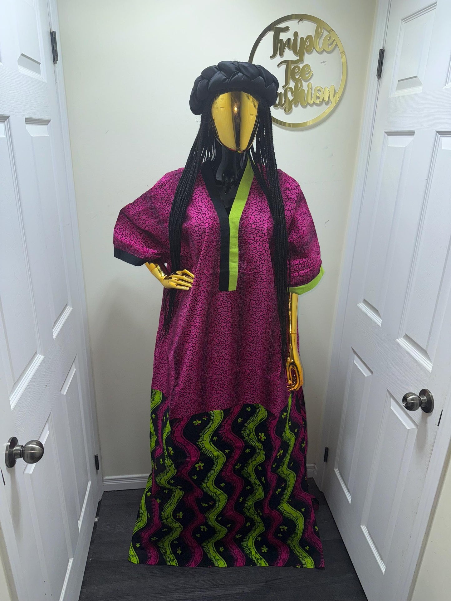 Handmade Ankara Kaftan | Nigerian Print Dress with Headband