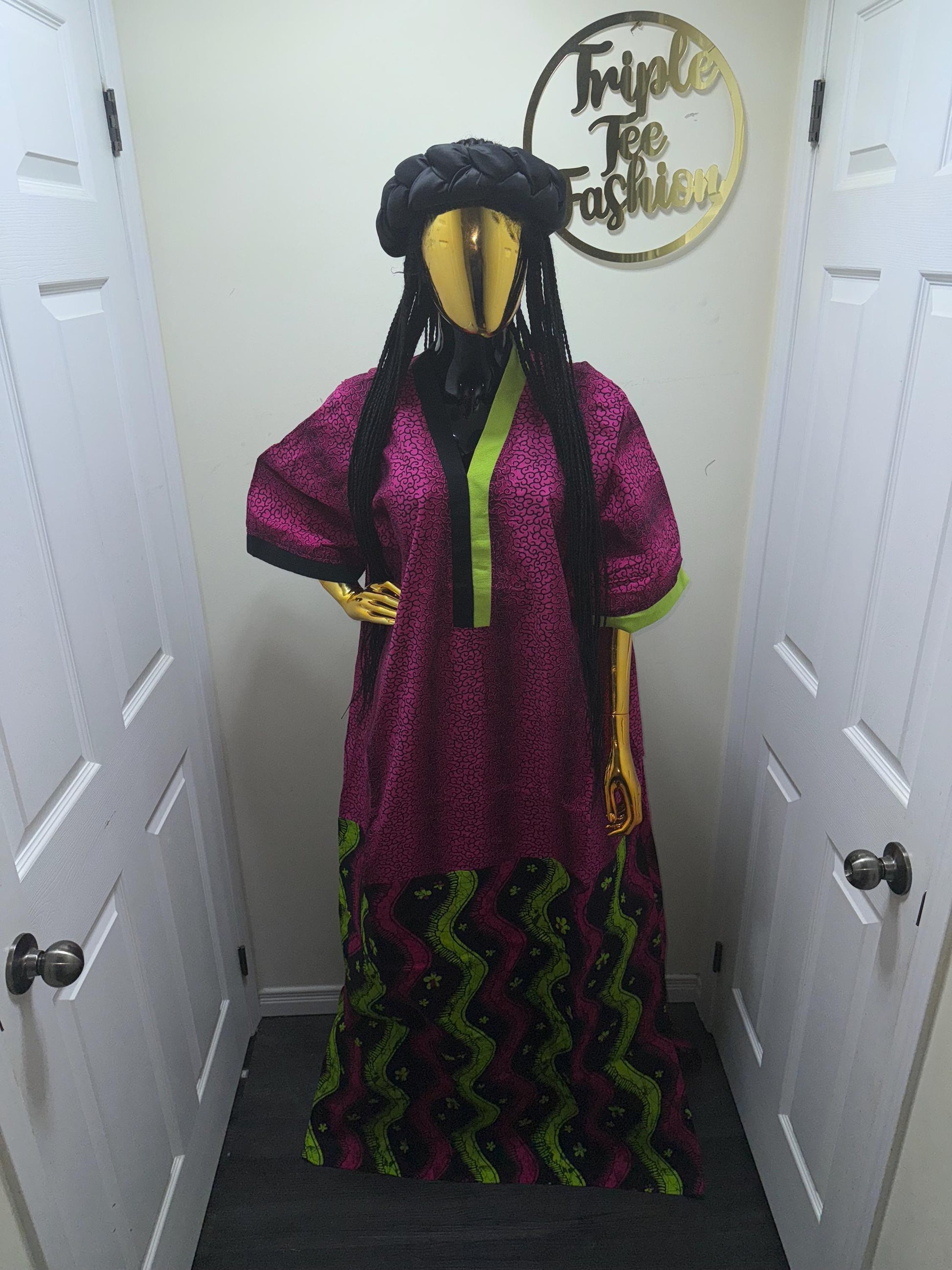 Handmade Ankara Kaftan | Nigerian Print Dress with Headband