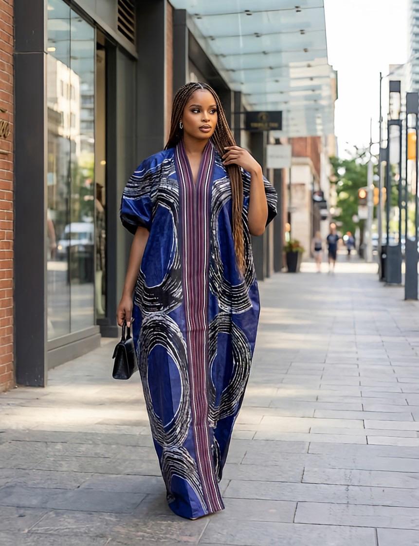 Handmade African Adire Batik Kaftan Dress | Nigerian Boubou