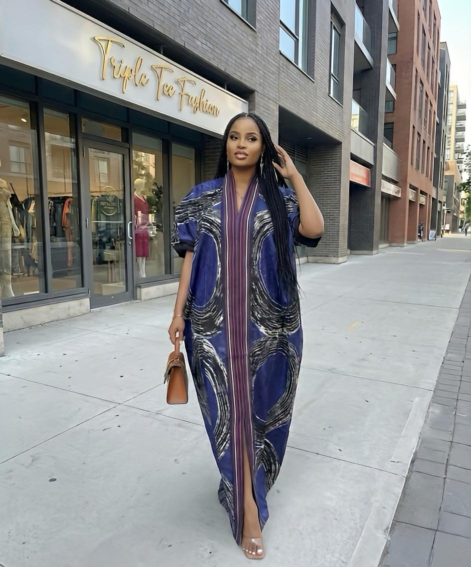 Handmade African Adire Batik Kaftan Dress | Nigerian Boubou