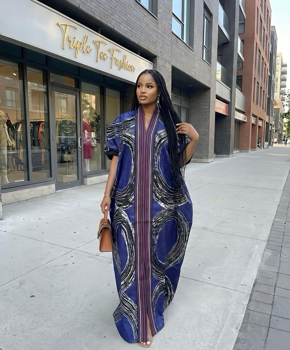 Handmade African Adire Batik Kaftan Dress | Nigerian Boubou