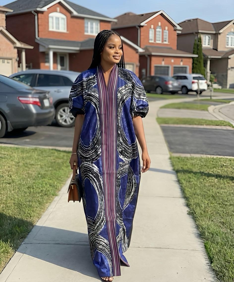 Handmade African Adire Batik Kaftan Dress | Nigerian Boubou