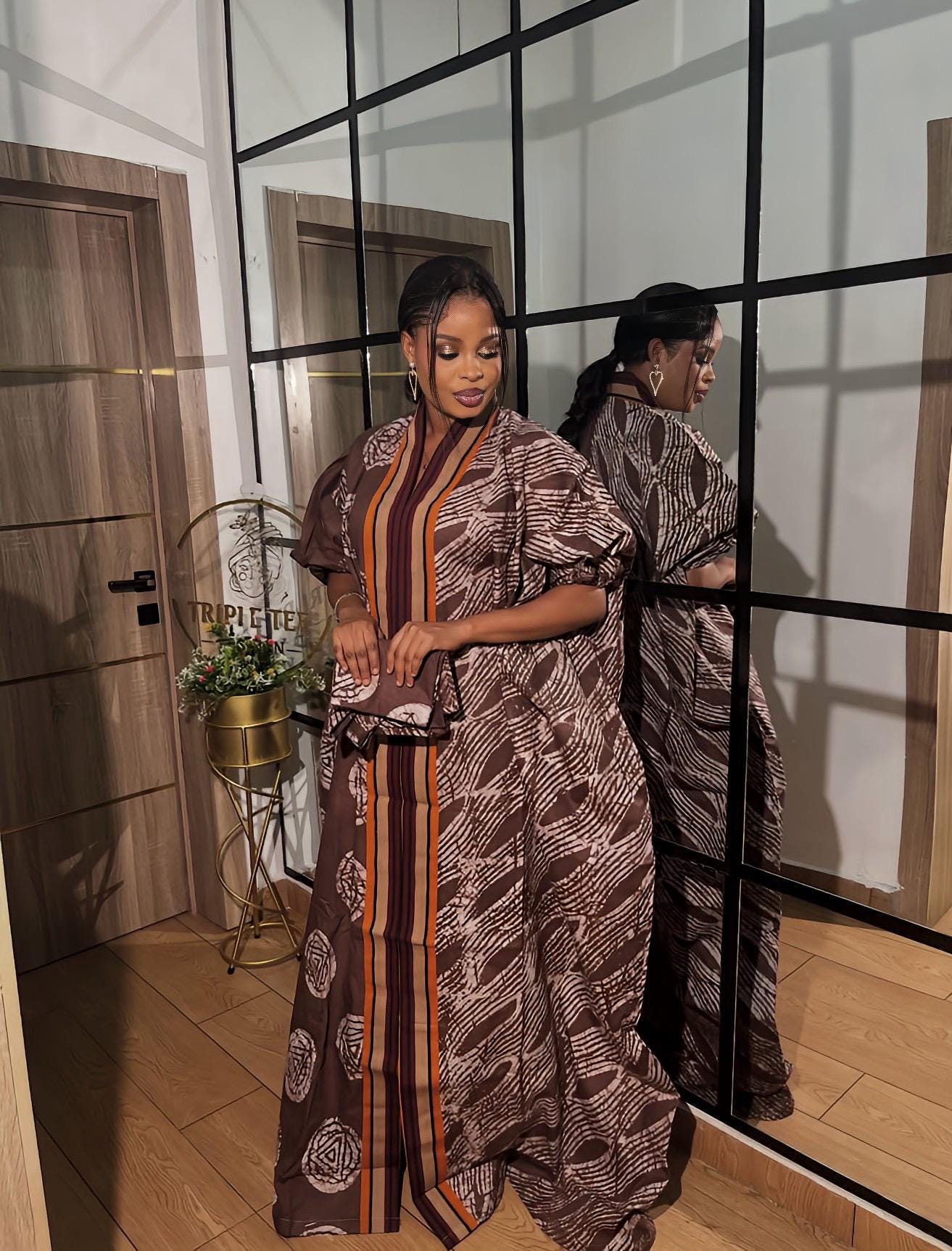 Handmade African Adire Batik Kaftan Dress | Nigerian Boubou