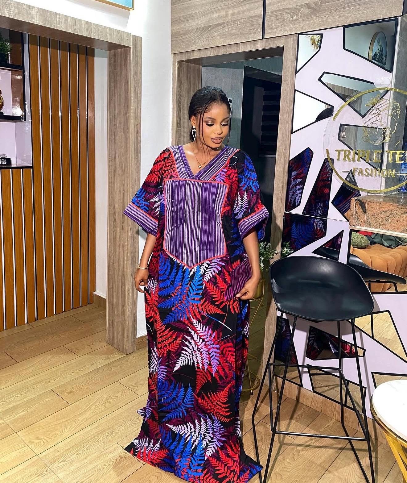 Handmade Ankara Kaftan Dress | African Print Boubou with Headtie