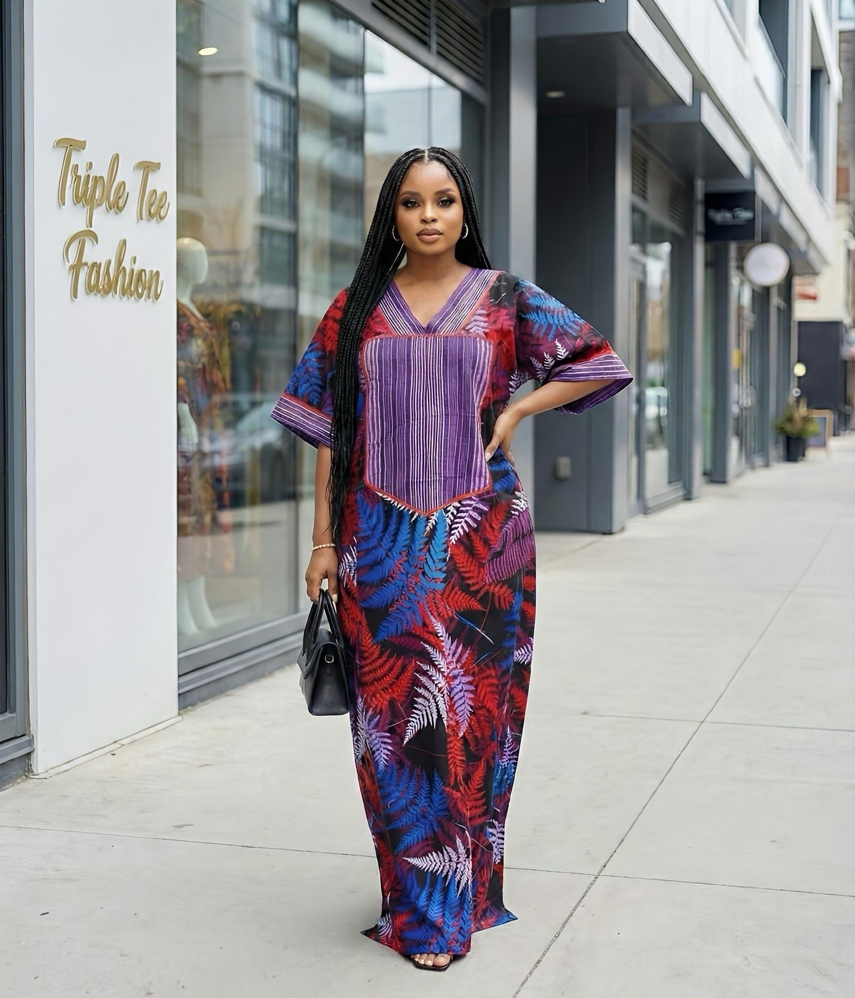 Handmade Ankara Kaftan Dress | African Print Boubou with Headtie
