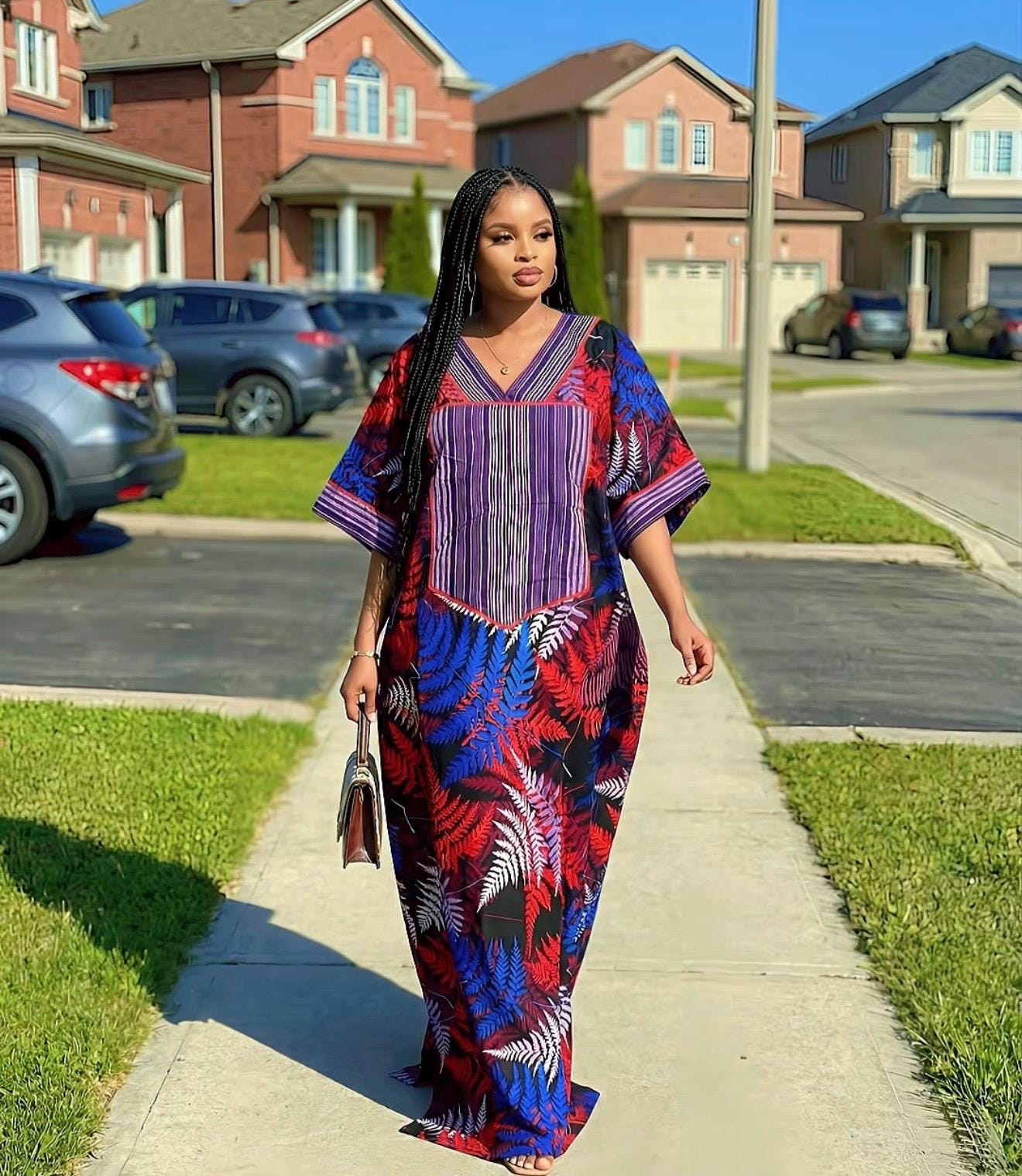 Handmade Ankara Kaftan Dress | African Print Boubou with Headtie