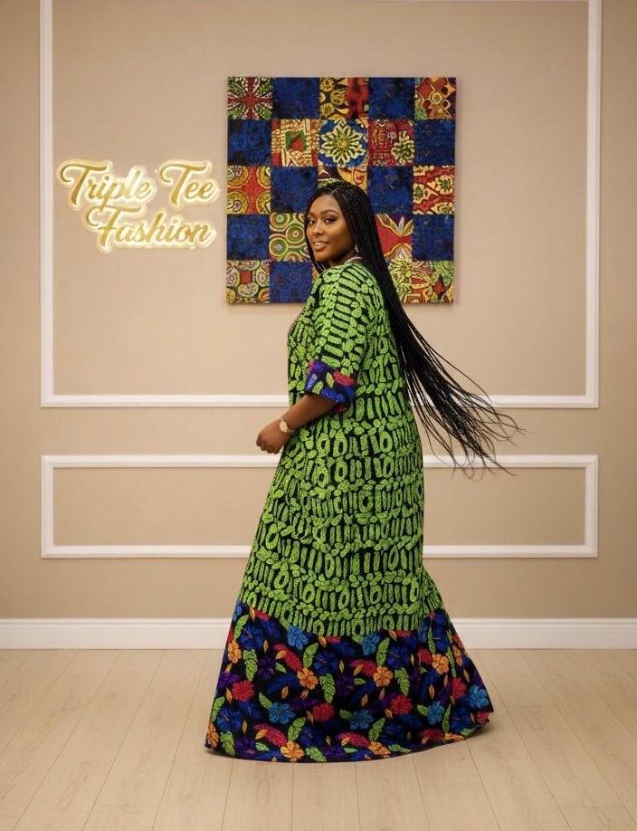 African Ankara Boubou Dress | Aso Oke Details, Modest Kaftan (Fits US 8-22)