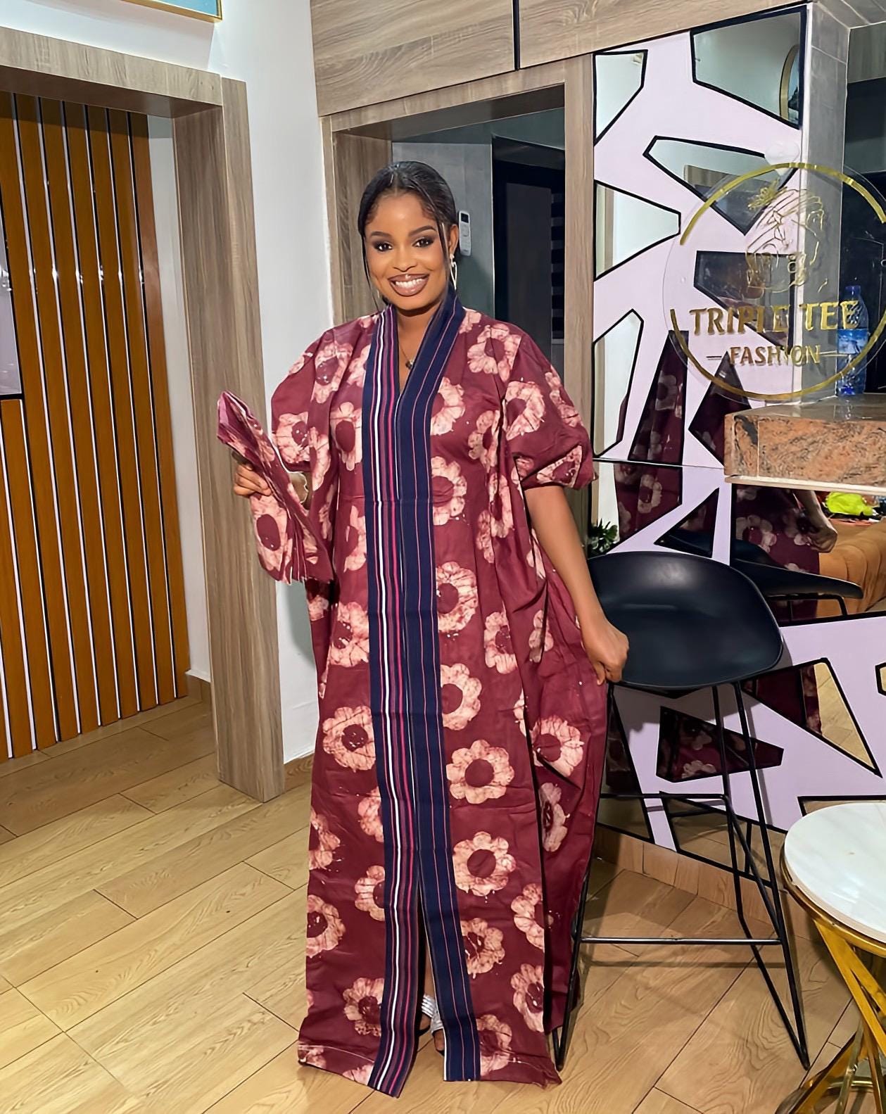 Handmade African Adire Batik Kaftan Dress | Nigerian Boubou