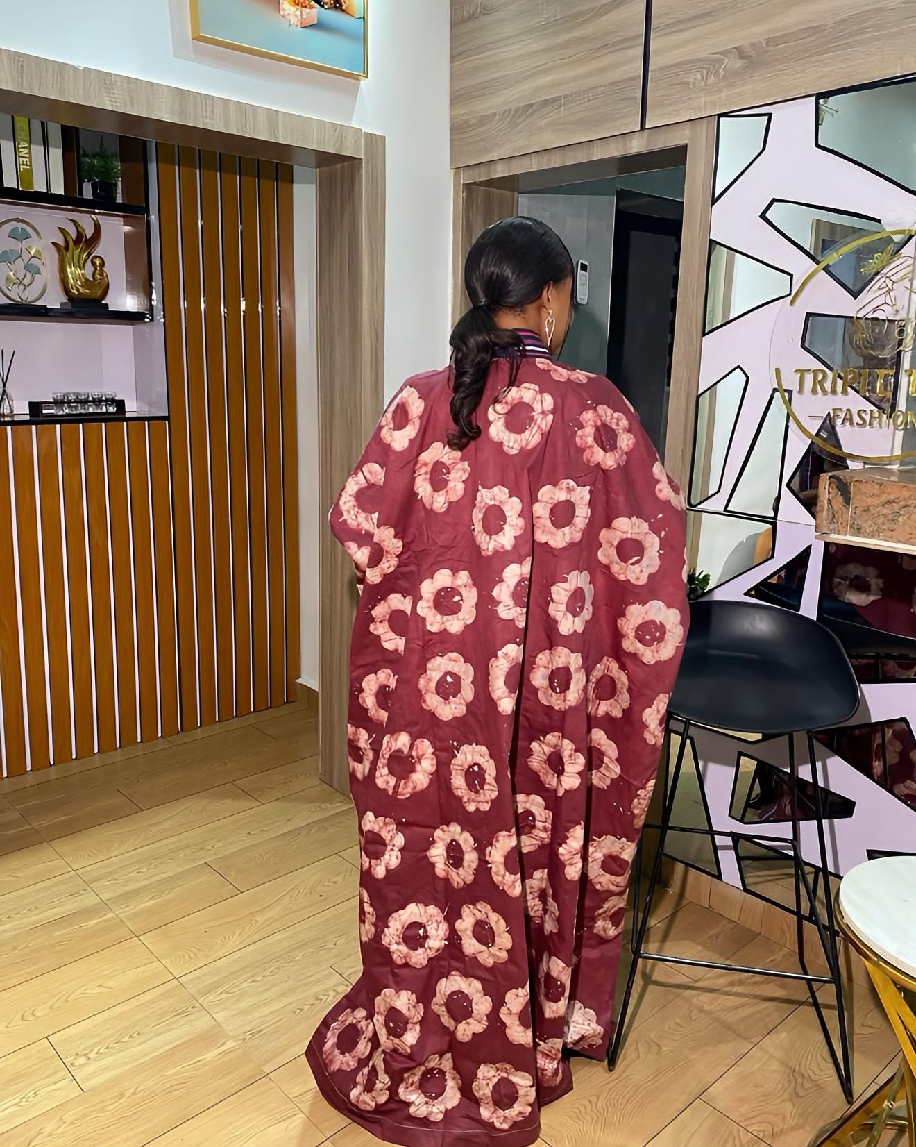 Handmade African Adire Batik Kaftan Dress | Nigerian Boubou