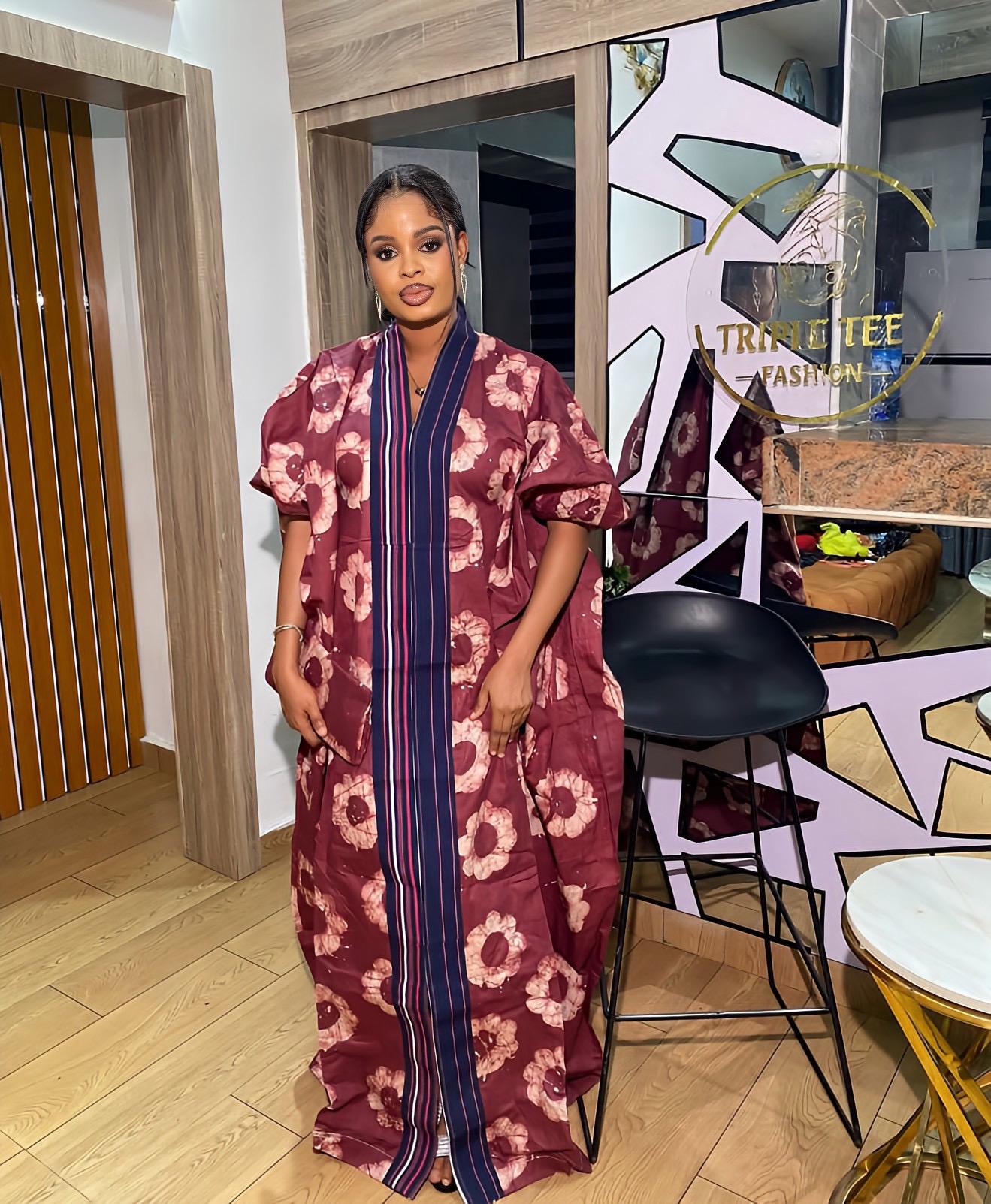 Handmade African Adire Batik Kaftan Dress | Nigerian Boubou