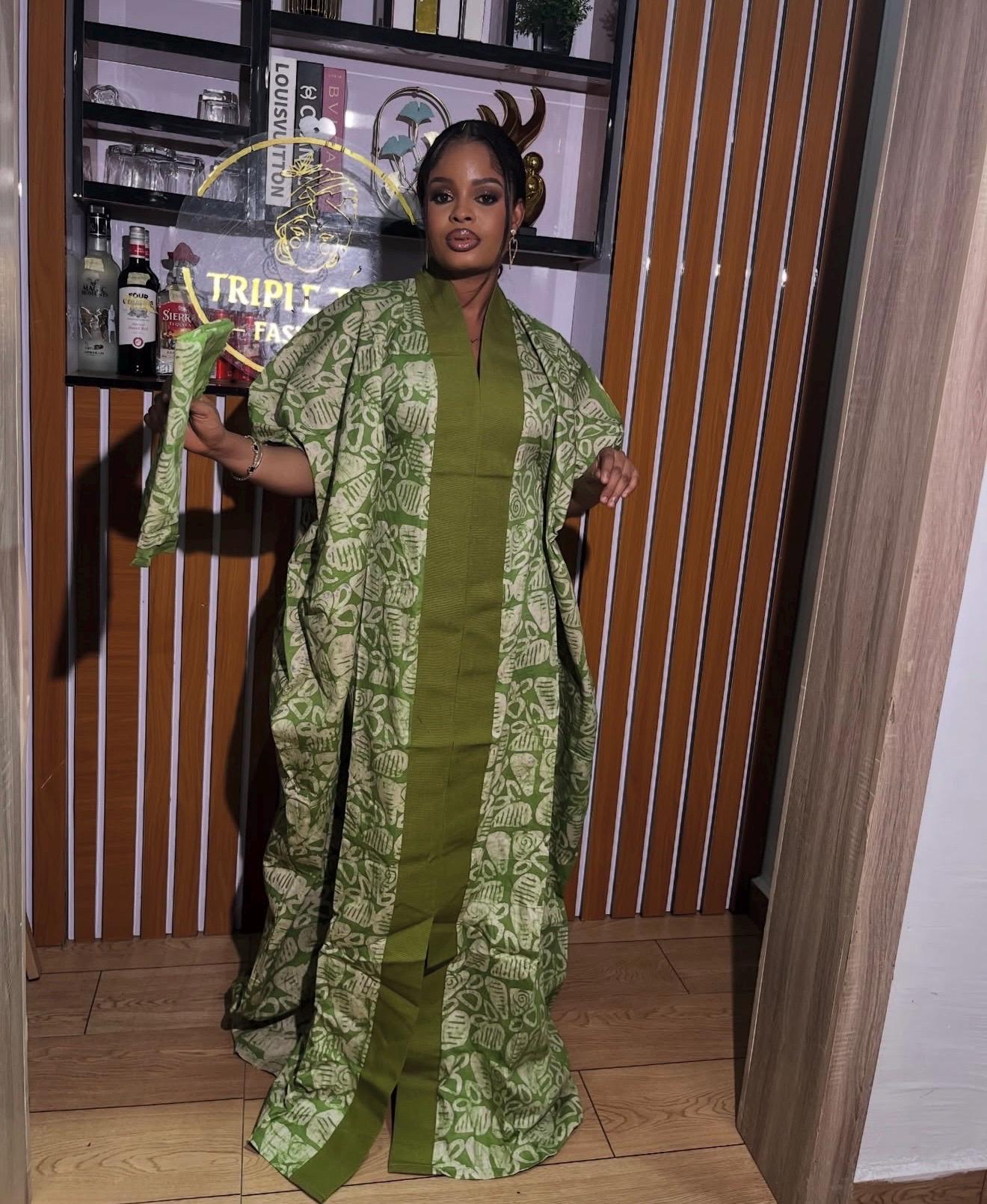 Handmade Adire Cotton Brocade Boubou | Nigerian Kaftan Dress