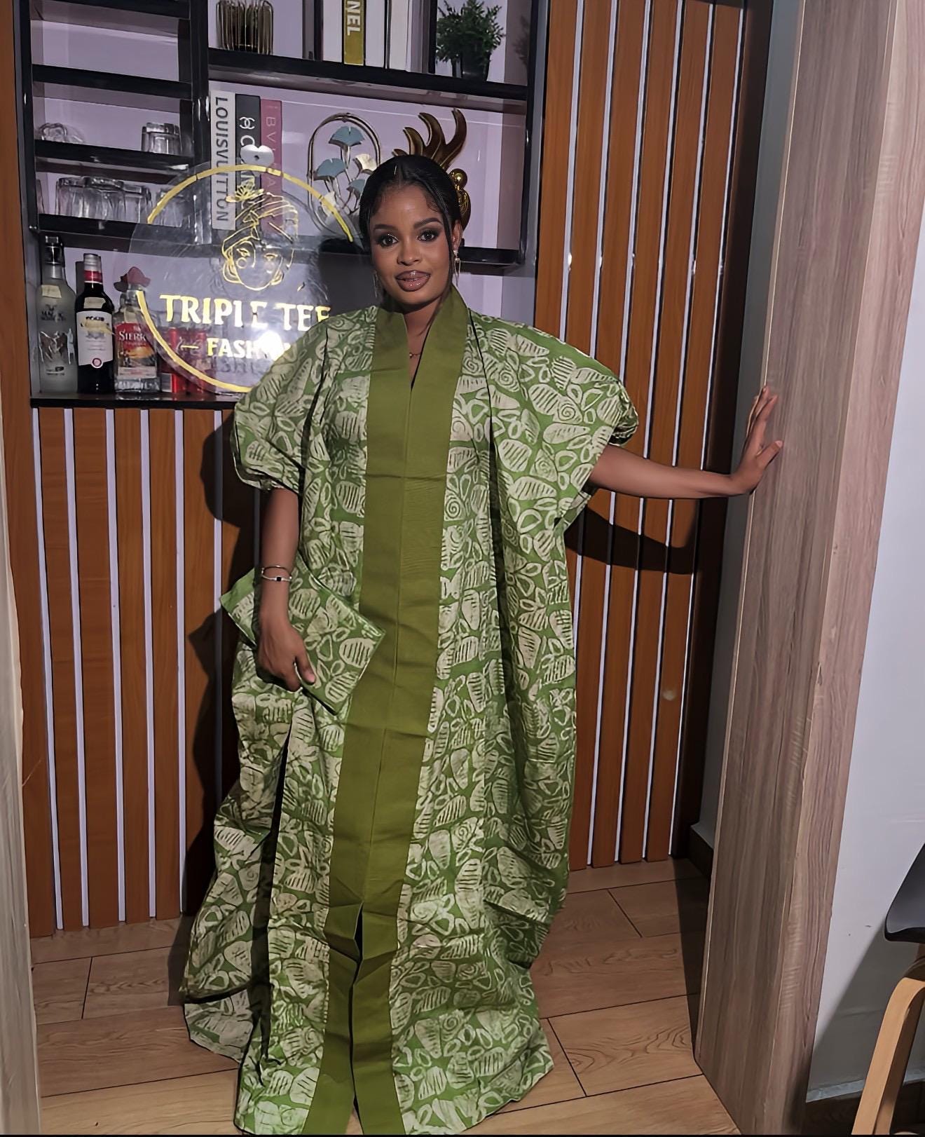 Handmade Adire Cotton Brocade Boubou | Nigerian Kaftan Dress