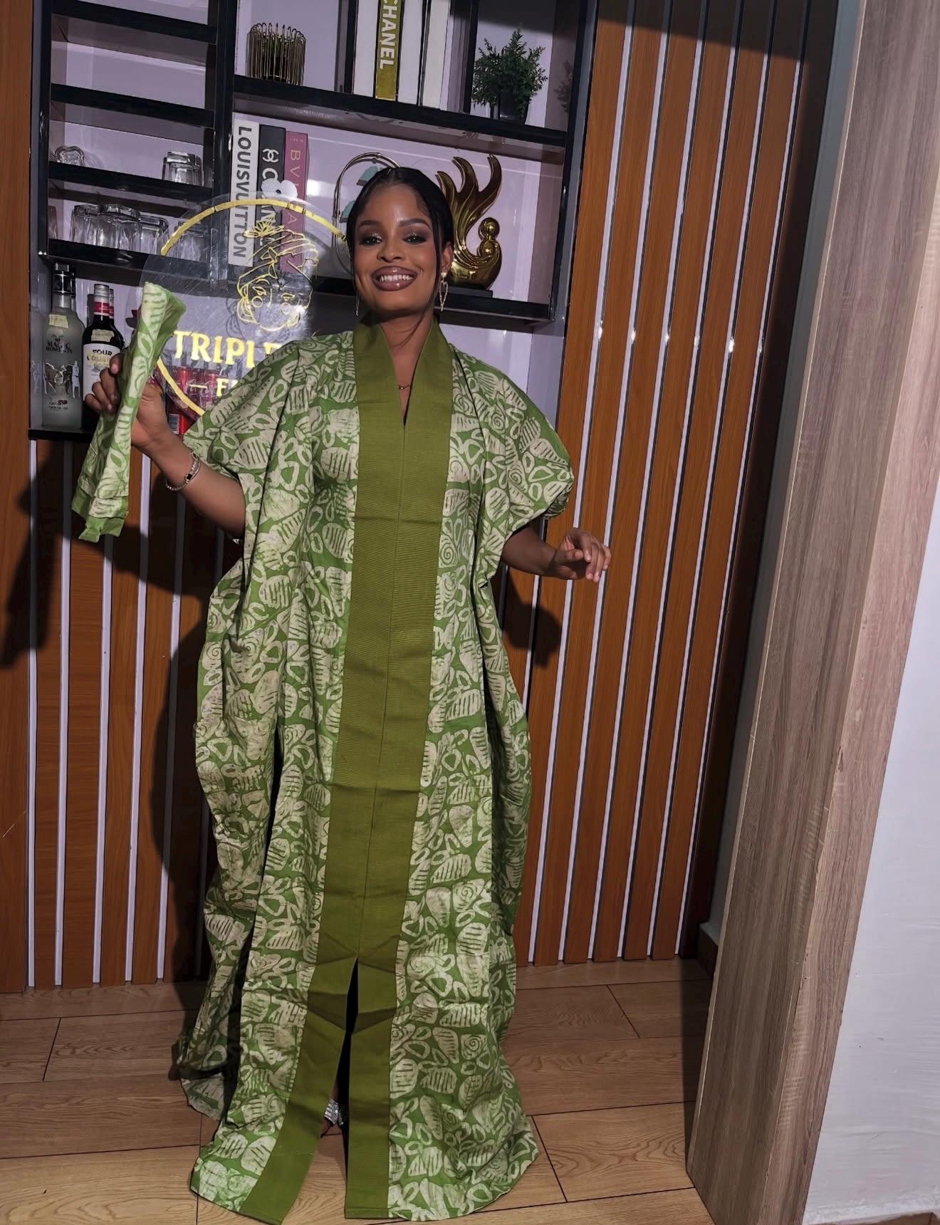 Handmade Adire Cotton Brocade Boubou | Nigerian Kaftan Dress