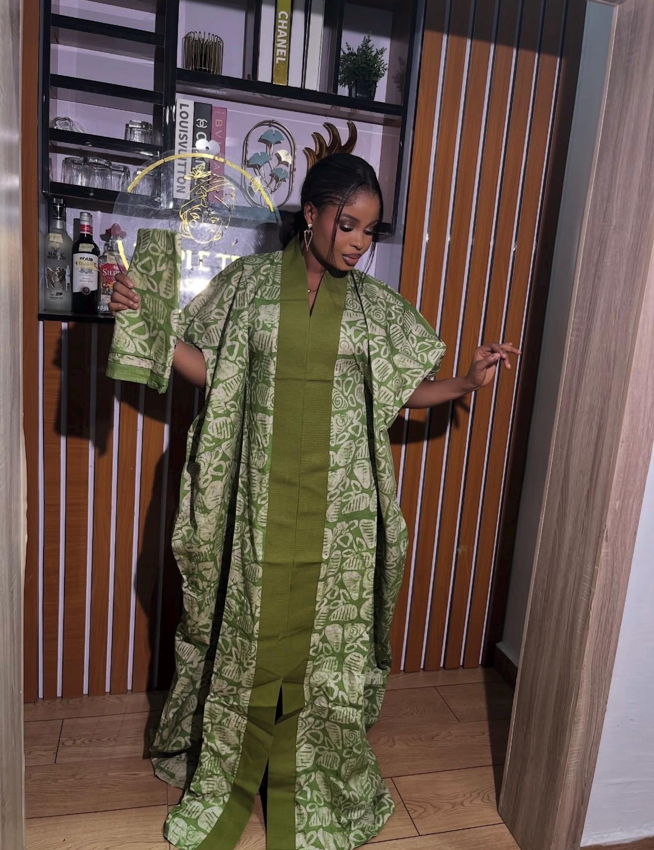 Handmade Adire Cotton Brocade Boubou | Nigerian Kaftan Dress